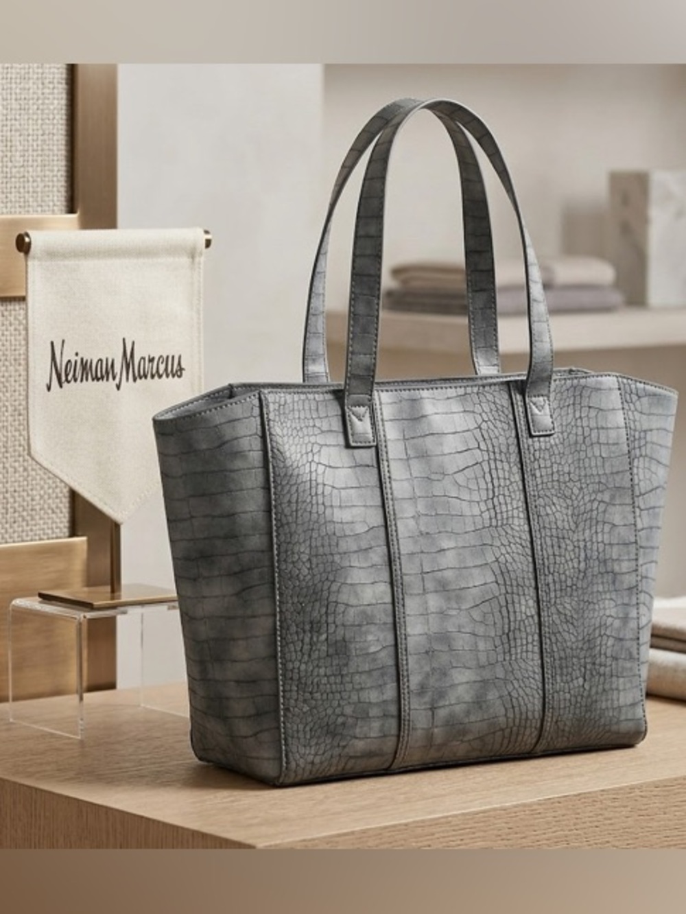 Neiman Marcus Luxe Crocodile Pattern Tote Bag - NWOT